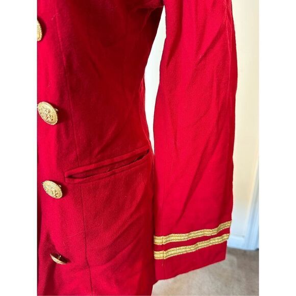 BANU Paris Vintage Red Nautical Jacket Blazer with Gold Accents Sz 6 - Picture 6 of 7